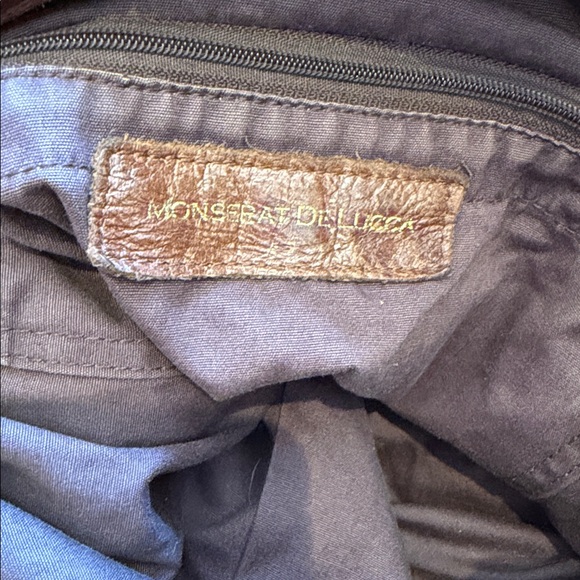 Monserat de Lucca Benecio XL Leather Strip Design Tote Bag Double Rolled Handles - Picture 6 of 8